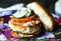 Wasabi Salmon Burgers with Asian Slaw and Mayo