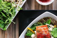 Asian Salmon Noodle Bowls with Greens and Sesame Ginger Dressing