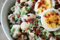 Creamy Bacon and Pea Pasta Salad with Tangy Dressing