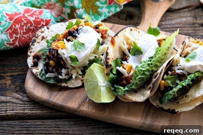 Quick Black Bean Tacos Ready in 10 Minutes 2 Fast, delicious, fresh, and health and budget friendly, it just doesn't get any better than these Black Bean Tacos. Salsa and chili powder provide massive flavour in this 10 minute meal will fill you up, make you happy, and keep you healthy all at the same time! This is a perfect addition to game day parties and festivities.