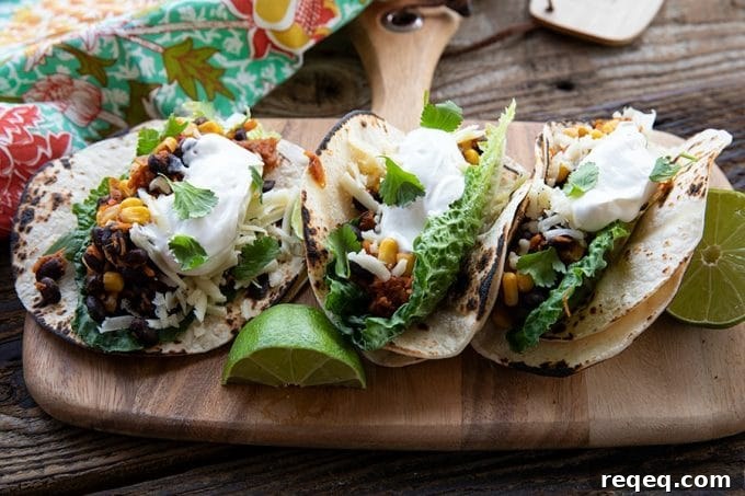 Quick Black Bean Tacos Ready in 10 Minutes 3 Fast, delicious, fresh, and health and budget friendly, it just doesn't get any better than these Black Bean Tacos. Salsa and chili powder provide massive flavour in this 10 minute meal will fill you up, make you happy, and keep you healthy all at the same time! This is a perfect addition to game day parties and festivities.
