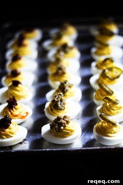 Classic Deviled Eggs with Topping Ideas for Any Occasion 5 Best Basic Deviled Eggs with three toppings from Foodie with Family