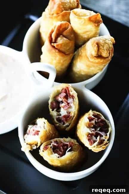 Crispy Corned Beef Egg Rolls with Tangy Dipping Sauce 12 Reuben Egg Rolls from foodie with family