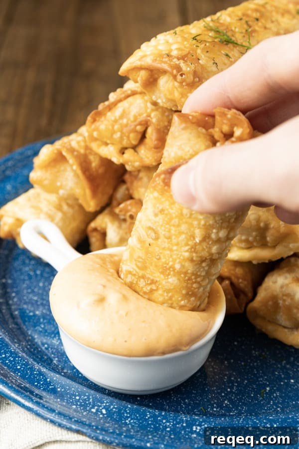 Crispy Corned Beef Egg Rolls with Tangy Dipping Sauce 3 Corned Beef Egg Rolls closeup