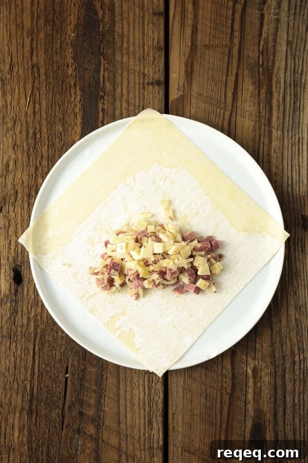 Crispy Corned Beef Egg Rolls with Tangy Dipping Sauce 6 Filling on wrapper