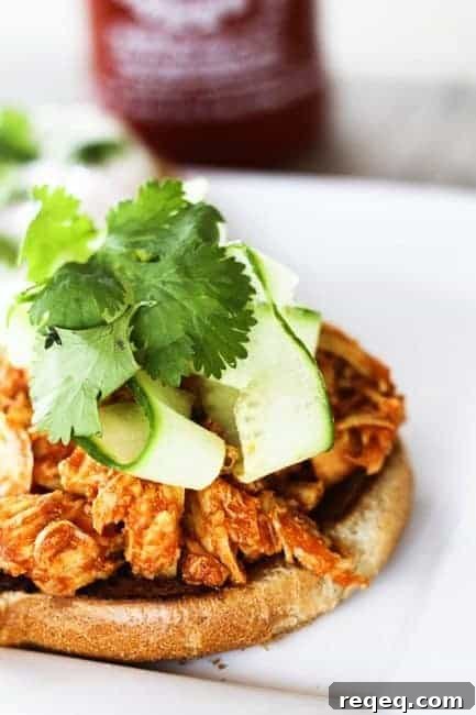 Make-Ahead Honey Sriracha Slow-Cooker BBQ Chicken 2 Gentle sweetness from honey brings out the best of the tasty heat from Sriracha in this great Slow-Cooker Honey Sriracha Barbecue Chicken. Pile the chicken high on sandwiches topped with a cucumber, cilantro salad, and a fried egg ~or~ on a tossed salad, in tacos or on a chicken fajita or barbecue pizza. Leftovers store beautifully in individual portions in the freezer.