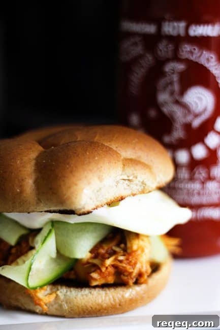 Make-Ahead Honey Sriracha Slow-Cooker BBQ Chicken 6 Gentle sweetness from honey brings out the best of the tasty heat from Sriracha in this great Slow-Cooker Honey Sriracha Barbecue Chicken. Pile the chicken high on sandwiches topped with a cucumber, cilantro salad, and a fried egg ~or~ on a tossed salad, in tacos or on a chicken fajita or barbecue pizza. Leftovers store beautifully in individual portions in the freezer.