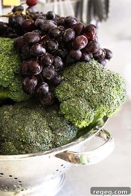Broccoli and grapes for Marinated Broccoli Salad | www.foodiewithfamily.com