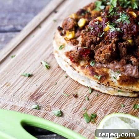Vegan Double-Stack Bean & Mexican Crumble Tostadas + Giveaway 4 Vegan Double Stack Bean and Meatless Crumble Tostadas | www.foodiewithfamily.com