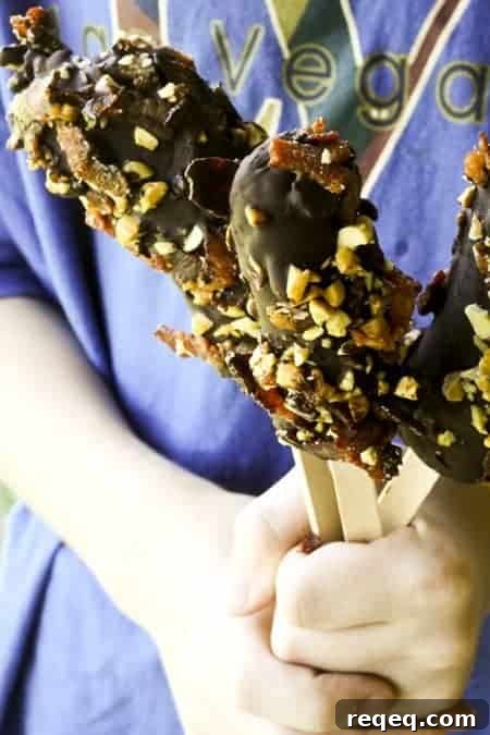 Elvis-Style Frozen Bananas with Chocolate, Peanuts & Bacon 3 Elvis Banana Ice Pops | www.foodiewithfamily.com
