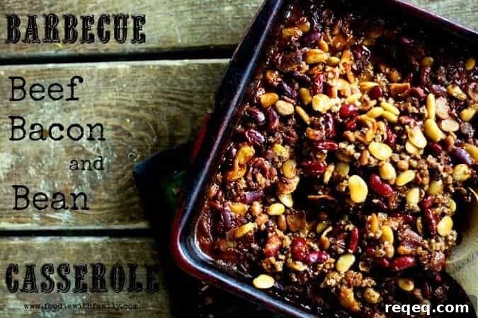 Calico Beans Casserole with Beef and Bacon 2 Barbecue Beef Bacon and Bean Casserole for #MakeAheadMondays | www.foodiewithfamily.com