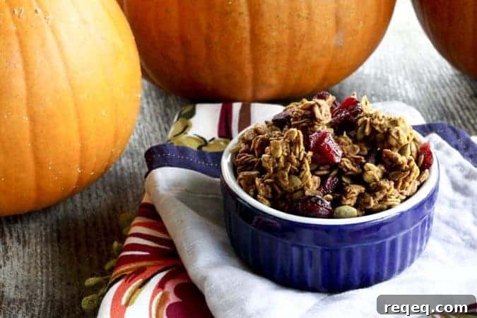 Make-Ahead Pumpkin Spice Granola for Busy Mornings 3 Pretty Excellent But Not Better Than Sex Pumpkin Spice Granola with dried cranberries from www.foodiewithfamily.com for #MakeAheadMondays