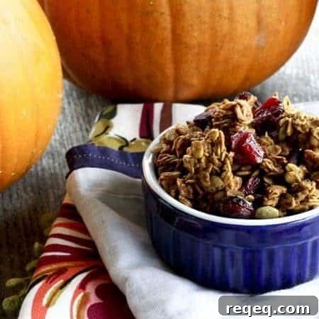 Make-Ahead Pumpkin Spice Granola for Busy Mornings 4 Pretty Excellent But Not Better Than Sex Pumpkin Spice Granola with dried cranberries from www.foodiewithfamily.com for #MakeAheadMondays