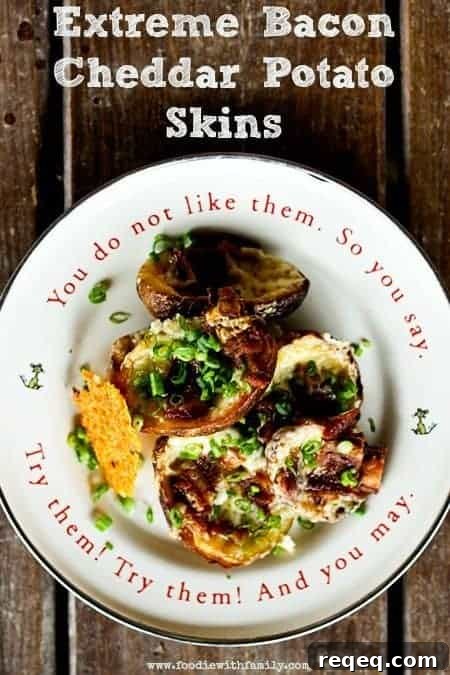 Bacon Cheddar Potato Skins — Win a Year’s Supply of Bacon 2 Extreme Bacon Cheddar Potato Skins and how to win a year's supply of bacon www.foodiewithfamily.com
