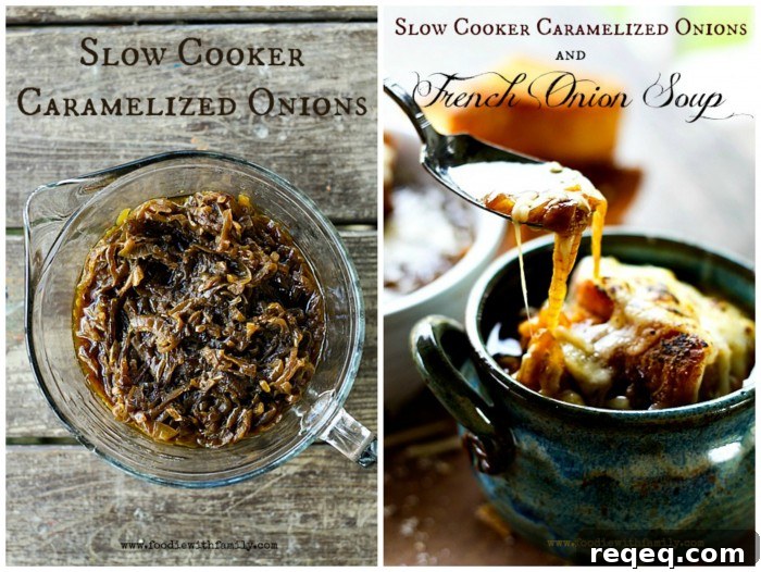 Make-Ahead Slow Cooker Caramelized Onions & French Onion Soup 2 Slow Cooker Caramelized Onions and French Onion Soup at www.foodiewithfamily.com