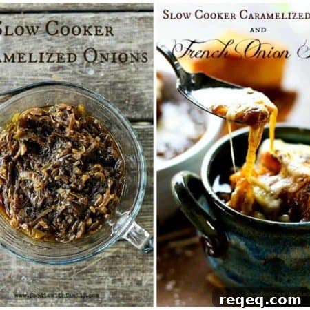 Make-Ahead Slow Cooker Caramelized Onions & French Onion Soup 6 Slow Cooker Caramelized Onions and French Onion Soup at www.foodiewithfamily.com