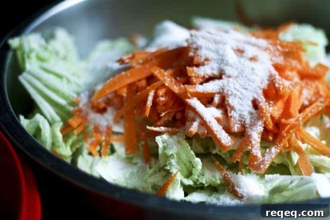 Quick Mak Kimchi Recipe: How to Make Authentic Kimchi Fast 5 Salting vegetables for mak kimchi at www.foodiewithfamily.com