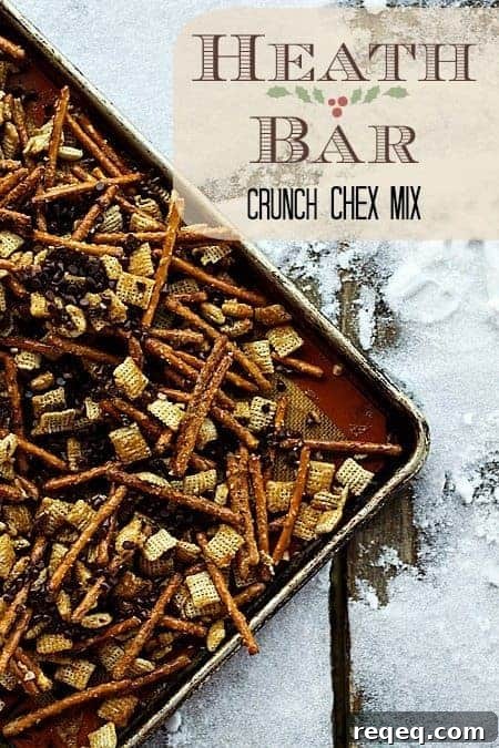Heath Bar Crunch Chex Mix on www.foodiewithfamily.com