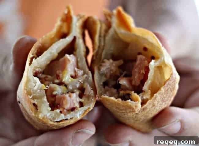 deep fried sandwich pockets filled with ham and swiss and dijon mustard