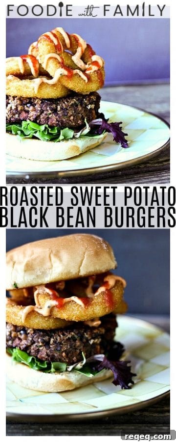 Smoky Chipotle Sauce Sweet Potato & Black Bean Burgers 5 Roasted Sweet Potato Black Bean Burgers: Black Bean Burgers get extra wow from caramelized Roasted Sweet Potato Bits & delicious Smoked Paprika Chipotle Sauce.