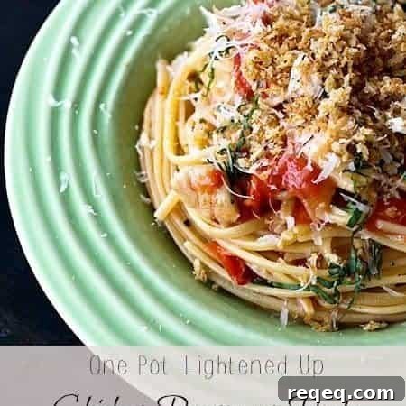 One Pot Lightened Up Chicken Parmesan Pasta #pasta #light foodiewithfamily.com #Healthy #OnePotMeal