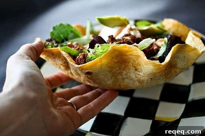 Mega Taco Salad in Cool Ranch Baked Tortilla Bowls foodiewithfamily.com