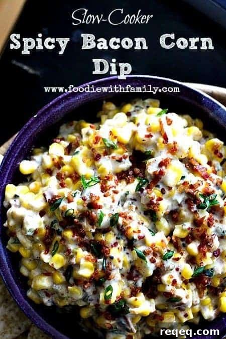 Spicy Bacon Corn Dip (Slow Cooker Recipe) 2 Slow Cooker Spicy Bacon and Corn Dip. foodiewithfamily.com #SlowCooker #Dip #Snacks