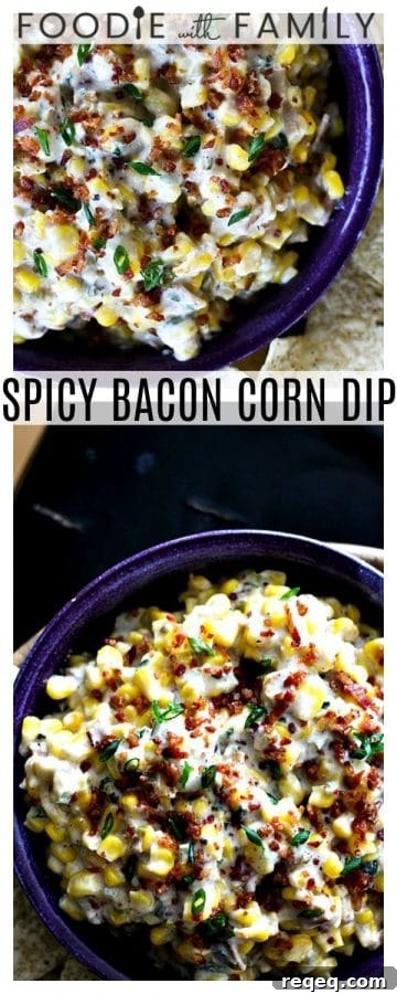 Spicy Bacon Corn Dip (Slow Cooker Recipe) 5 Snacks don't get much easier or tastier than this Spicy Bacon Corn Dip. Toss all the ingredients in a slow-cooker and 2 hours later, you have a dip bursting with flavourful sweet corn, crispy bacon, spicy jalapenos, and green onions all enrobed in a creamy cheese sauce.