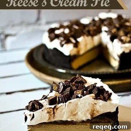 Peanut Butter Chocolate Lovers' Reese's Cream Pie foodiewithfamily.com #Dessert #Reeses