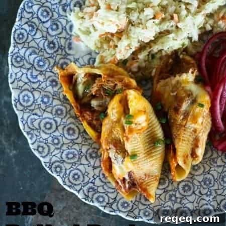 BBQ Pulled Pork Overstuffed Shells foodiewithfamily.com #pasta #familyfriendly