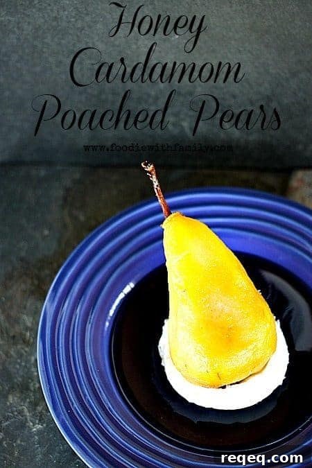 Honey Cardamom Poached Pears on Mascarpone #dessert #healthydessert