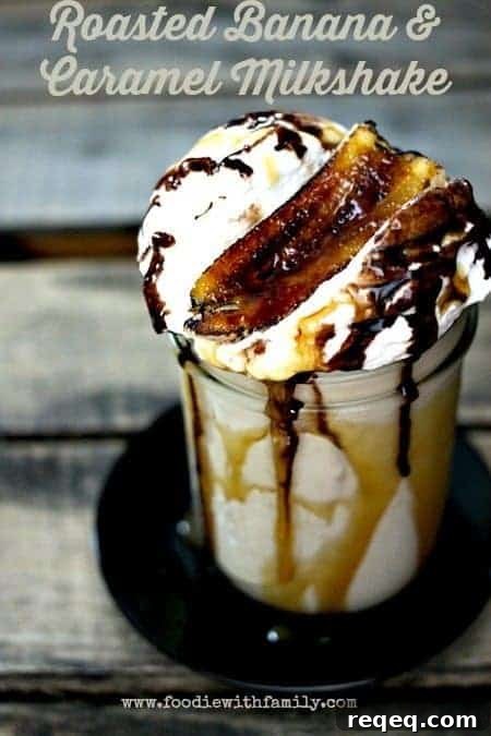 Caramelized Roasted Banana Milkshake Recipe 4 Roasted Banana Caramel Milkshake from foodiewithfamily.com #dessert