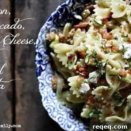 Bacon, Avocado, Bleu Cheese, and Basil Pasta from Foodiewithfamily.com