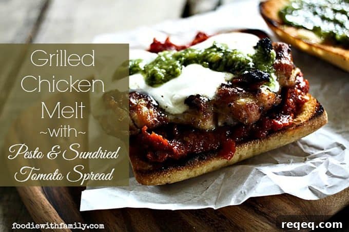 Grilled Chicken Melt with Pesto & Sun‑Dried Tomato Spread 2 Grilled Chicken Melt with Pesto and Sun Dried Tomato Spread from foodiewithfamily.com