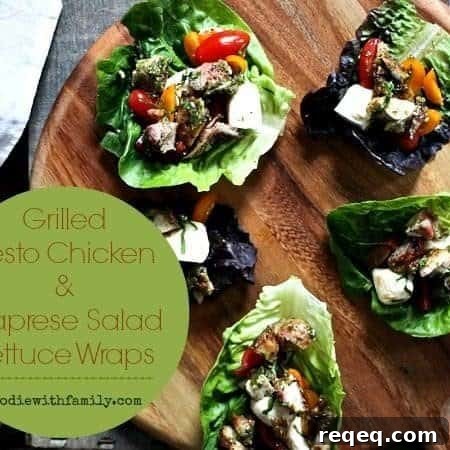 Grilled Pesto Chicken on Caprese Salad Lettuce Wraps