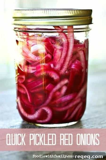 Crisp Quick-Pickled Red Onions Recipe for Salads & Tacos 2 Quick Pickled Red Onions for fast flavour and ZING on sandwiches, salads, antipasto and charcuterie plates, and more! from foodiewithfamily.com