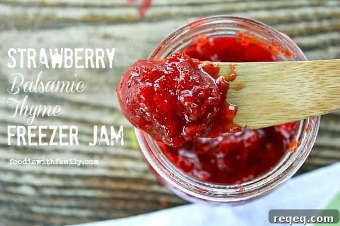 Strawberry Freezer Jam with Balsamic and Thyme from foodiewithfamily.com #FV2Table #FarmvilleCookbook #ad