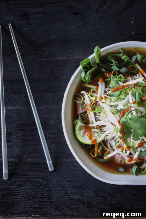 Pho: Authentic Vietnamese Beef Noodle Soup Recipe 3 Easy Pho recipe: fragrant beef broth, slices of beef, rice noodles, sprouts, cilantro and basil, hot peppers, and a squeeze of lime!