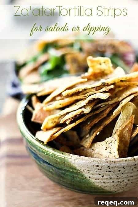 Za'atar Tortilla Strips for Salads, Dips & Snacks 2 Baked Za'atar Tortilla Strips for Salad or Snacking