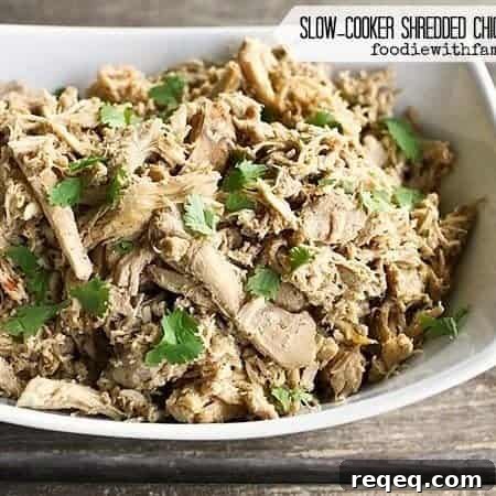 Slow-Cooker Shredded Chicken for Recipes on foodiewithfamily.com #MakeAheadMondays