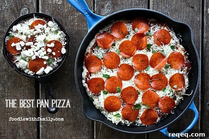 Pan Pizza Guide: How It’s Made, Why It Works, and Topping Ideas 5 The Best Pan Pizza {super easy!} from foodiewithfamily.com