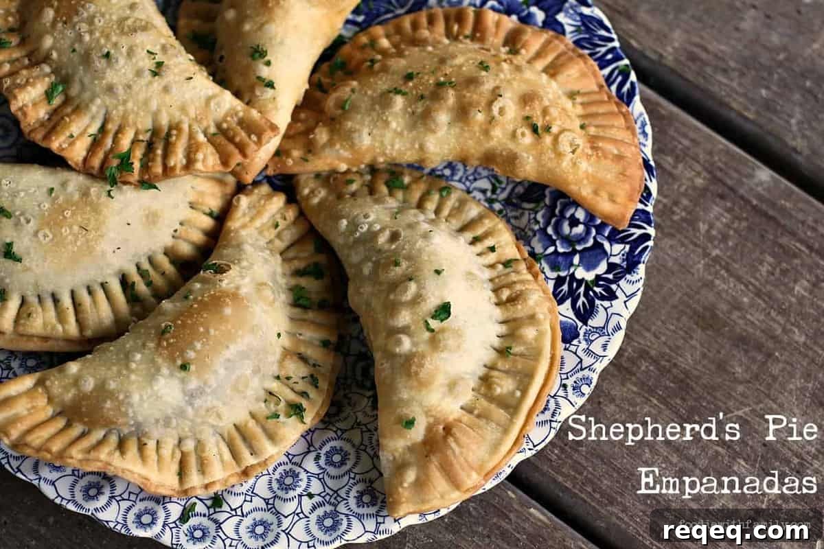 Shepherd's Pie Hand Pies – Savory Empanada Recipe 4 Shepherd's Pie Empanadas {beef, gravy, corn, peas, and mashed potato stuffed in a flaky, golden brown crust}