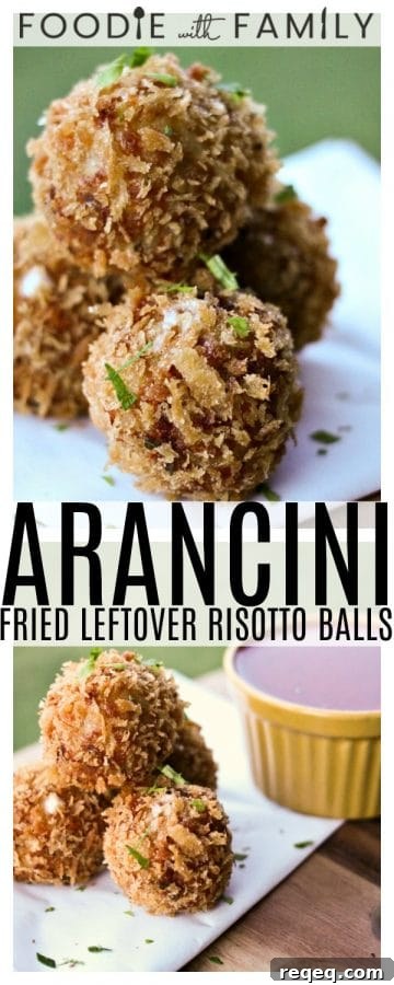 Prosciutto-Stuffed Arancini: Crispy Fried Risotto Balls with Cheese 5 Arancini: Crispy, crunchy, breadcrumb crust wrapped around a creamy, prosciutto laced risotto layer with a molten core of gooey mozzarella cheese. The only thing as awesome as these is the fact that you can make and freeze them before cooking up to 3 months in advance making them the perfect party or entertaining food!