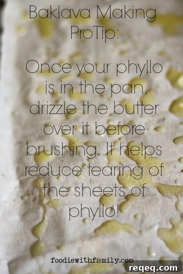 Great tip for working with phyllo dough sheets while making Cardamom Pistachio Baklava from foodiewithfamily.com