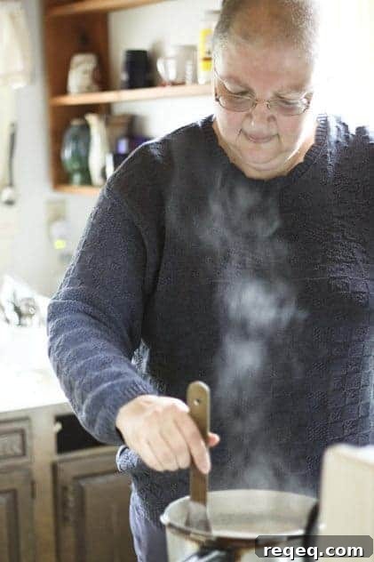 Val making rice pudding.