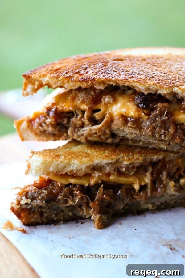 Ultimate BBQ Pulled Pork and Toasted Cheese Sandwich Recipe 2 Good for your soul Trashy Barbecue Pulled Pork & Toasted Cheese Sandwiches from foodiewithfamily.com