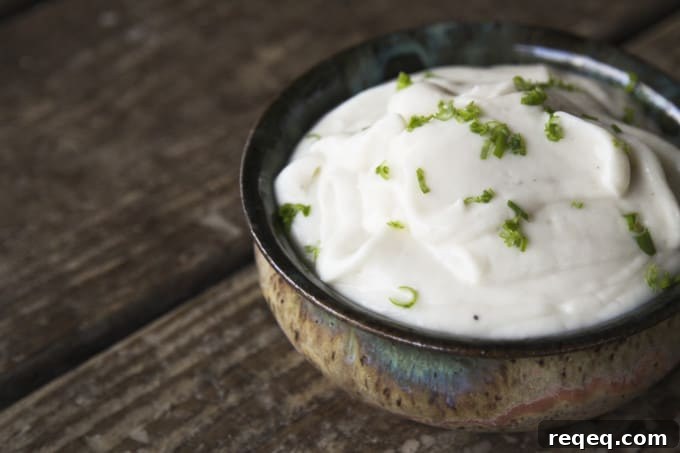 Creamy Cauliflower Purée Recipe for Smooth, Luscious Sides 3 Super silky roasted garlic cauliflower puree served as an elegant side dish.