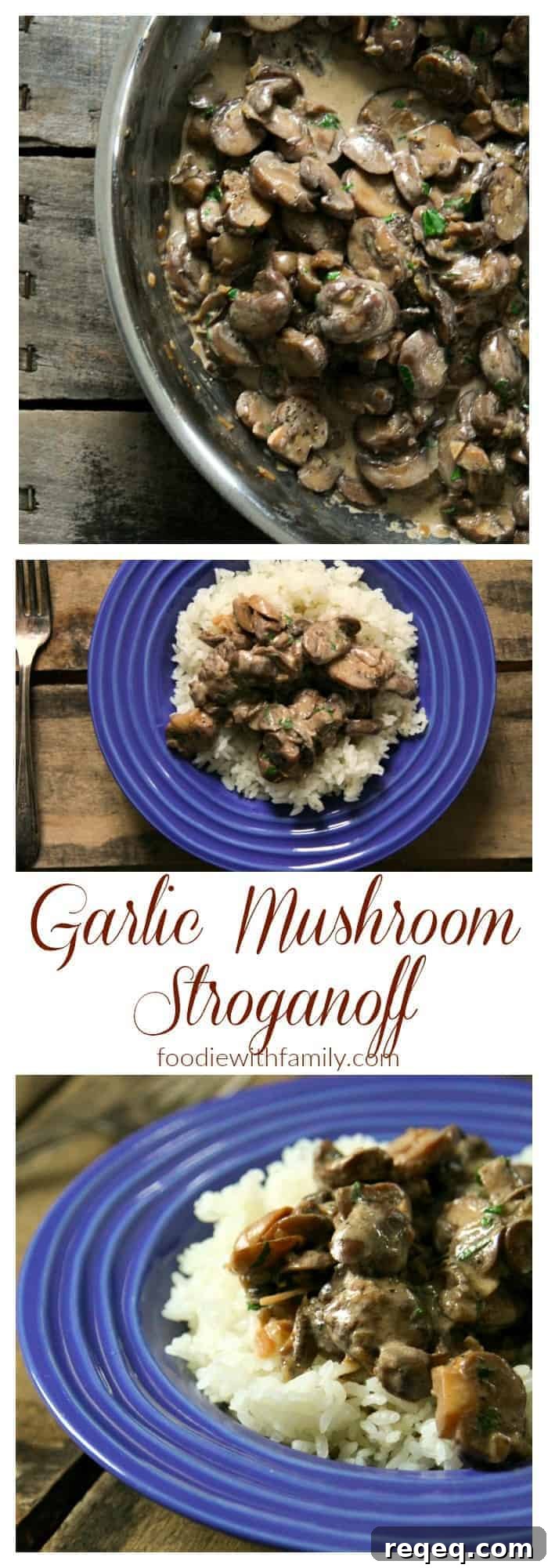 Garlic Mushroom Stroganoff Recipe for Creamy, Comforting Dinner 6 Garlic Mushroom Stroganoff is creamy, hearty, and full of umami, but won't weigh you down. Enjoy this as a vegetarian main dish, or serve with roasted beef, ham, or venison.