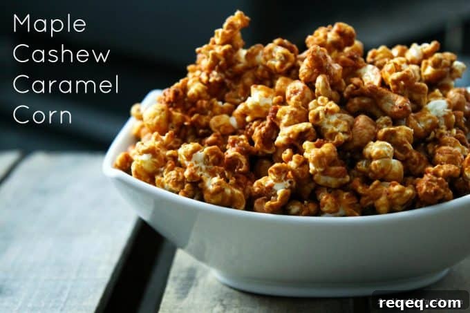 Cashew Maple Caramel Corn made with or without bourbon from foodiewithfamily.com