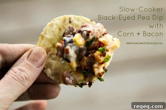 Slow-Cooker Black-Eyed Pea Dip with Corn & Bacon Recipe 3 Slow-Cooker Black-Eyed Pea Dip with Corn + bacon from foodiewithfamily.com